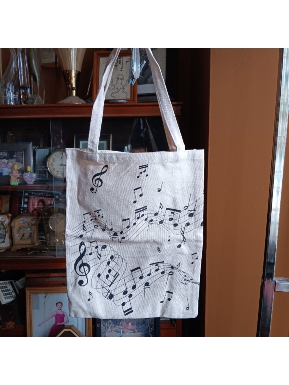 NEW Musical Notes Cotton Tote Bag With Long Handles 15"x13" Sturdy